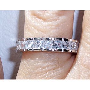 925 STERLING SILVER Princess Cut Cubic Zirconia Eternity Band Ring